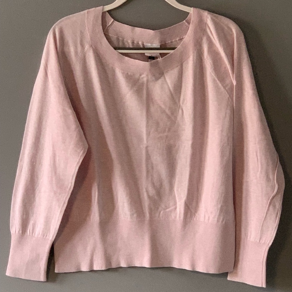 Cabi Light Pink ‘Ballet’ Sweater. Super soft cotton. Lightweight. Wide cuff.